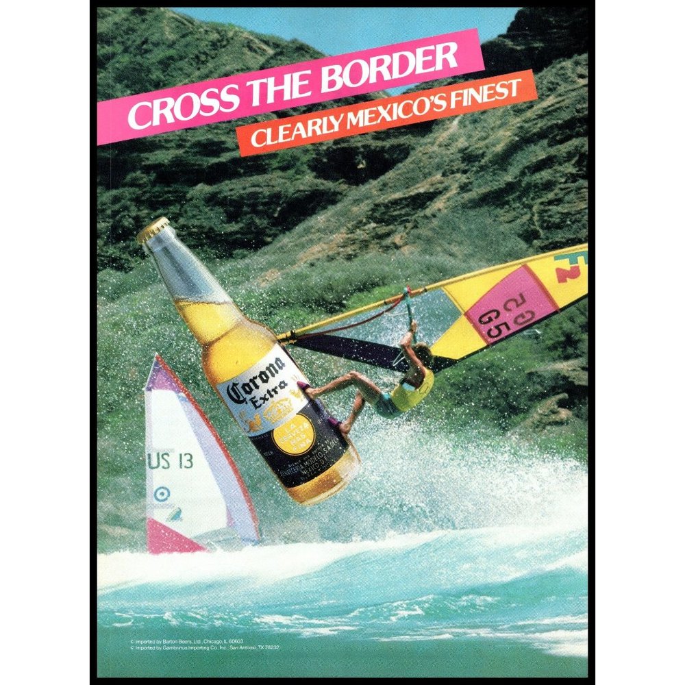 1988 Corona Extra Beer Vintage Print Ad Wind Surfing Surfer Coast Wall Art Photo
